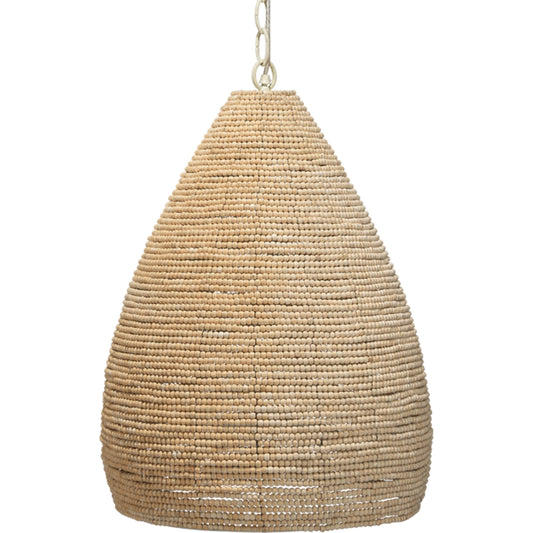 Gulf Stream Pendant by Jamie Young in off white beads. Made from iron, mango wood in a coastal style.