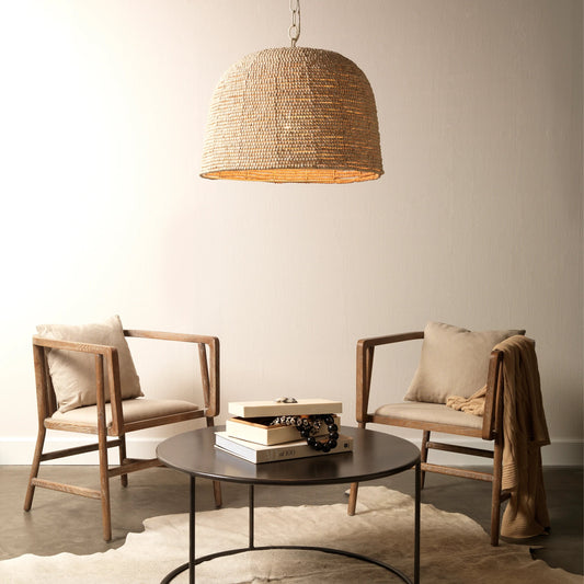 High Tide Pendant by Jamie Young in off white beads. Made from iron, mango wood in a coastal style.