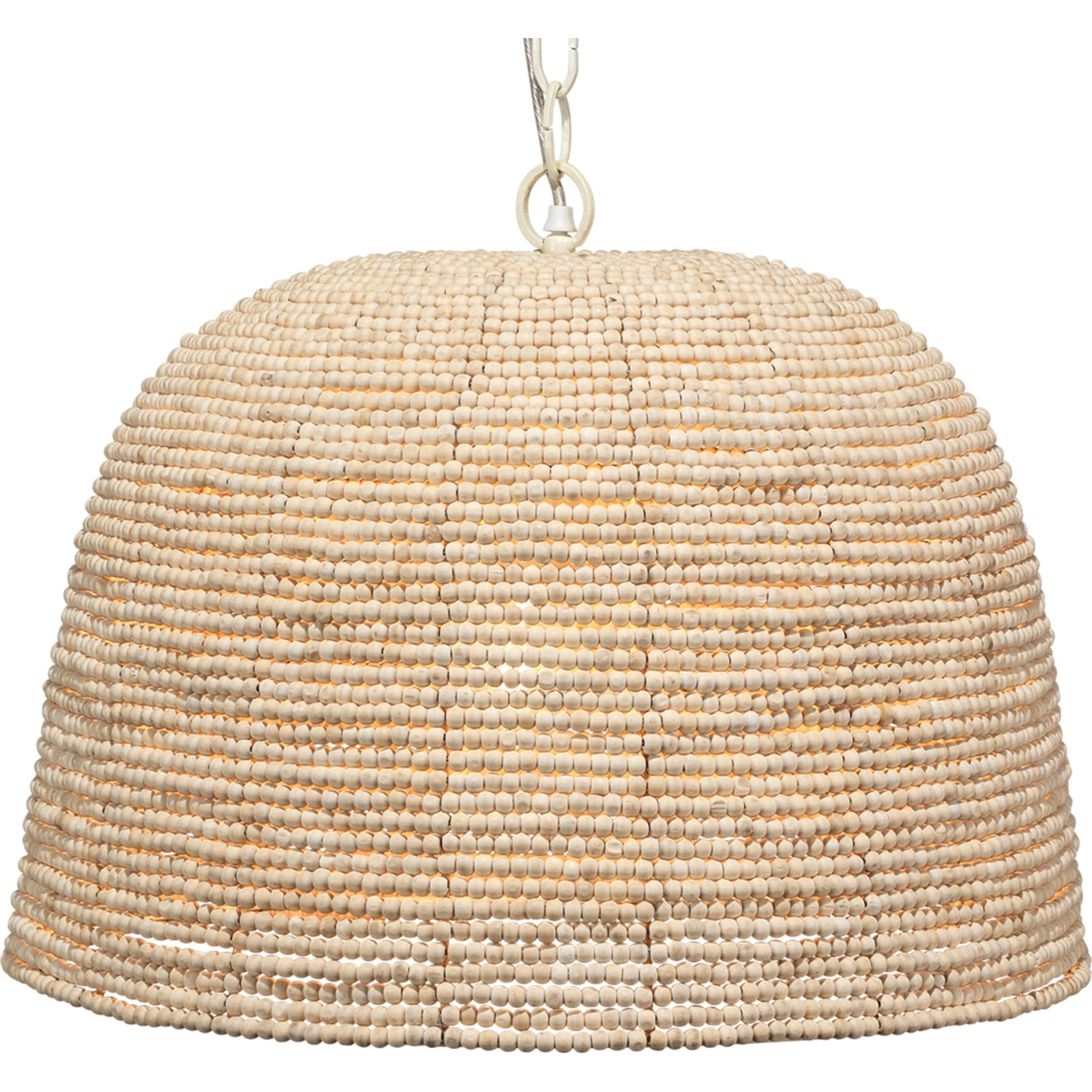 High Tide Pendant by Jamie Young in off white beads. Made from iron, mango wood in a coastal style.