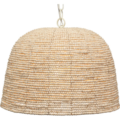 High Tide Pendant by Jamie Young in off white beads. Made from iron, mango wood in a coastal style.