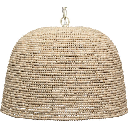 High Tide Pendant by Jamie Young in off white beads. Made from iron, mango wood in a coastal style.