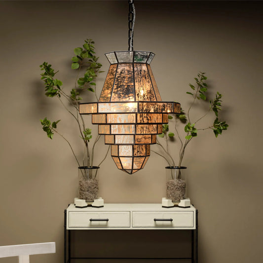 Imperial Pendant by Jamie Young in black and black antiqued glass with bronze. Made from brass metal, glass, stainless steel iron in a modern style.