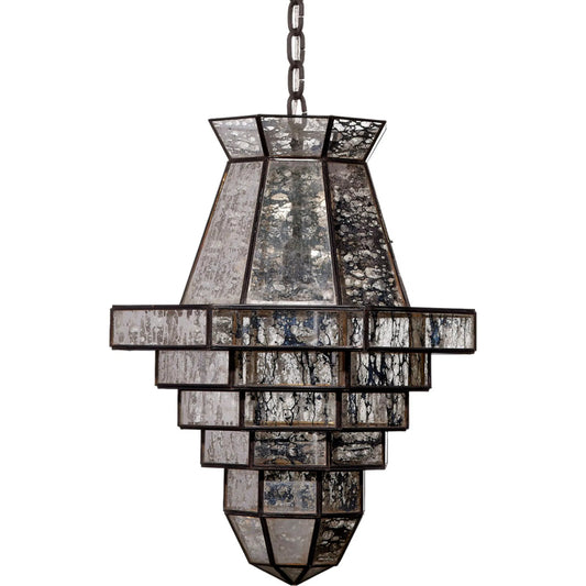 Imperial Pendant by Jamie Young in black and black antiqued glass with bronze. Made from brass metal, glass, stainless steel iron in a modern style.