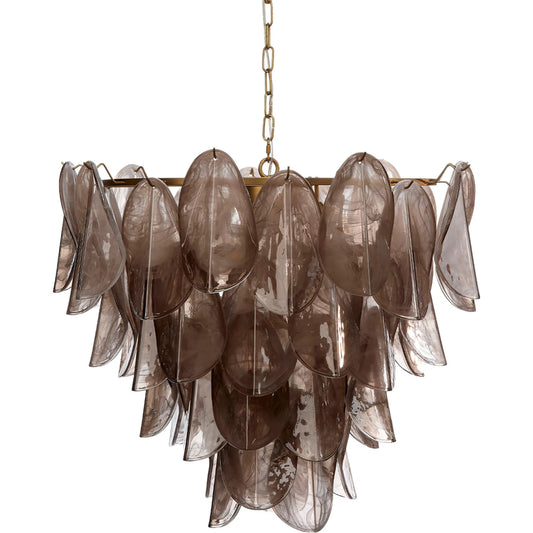 Magnolia Chandelier by The Livingston Collection in grey and smoke grey, brass. Made from quartz glass, metal: iron in a unique style.