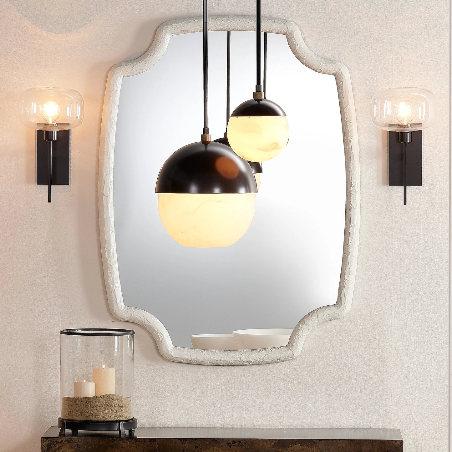 003 SI-1831452 | Lifestyle | Metro Pendant by Jamie Young in oil rubbed bronze, antique brass. Made from faux alabaster, steel in a modern style.