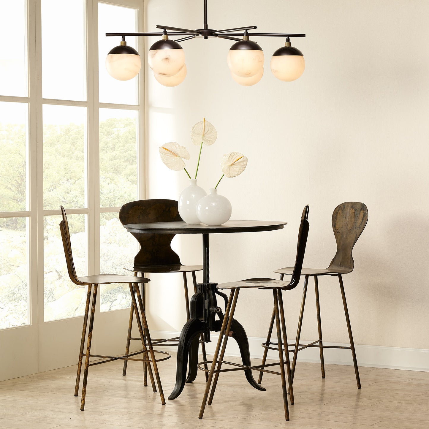004 SI-1831450 | Lifestyle | Metro Chandelier by Jamie Young in oil rubbed bronze, antique brass. Made from faux alabaster, steel in a modern style.