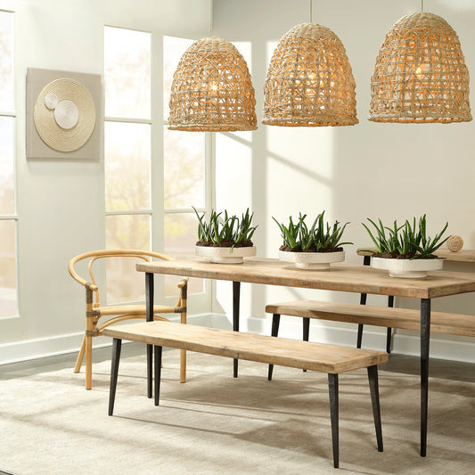 Netted Pendant by Jamie Young in natural. Made from corn straw rope in a cottage & farmhouse style.