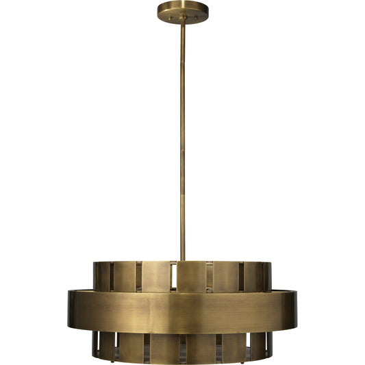 Orbit Chandelier by Jamie Young in antique brass. Made from steel, acrylic (diffuser) in a modern style.