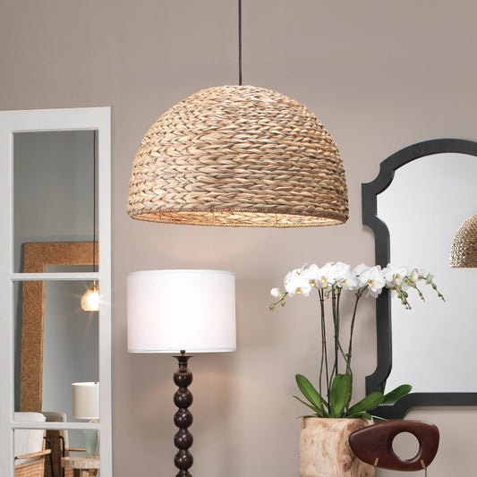 Shoreline Pendant by Jamie Young in natural seagrass. Made from seagrass in a coastal style.