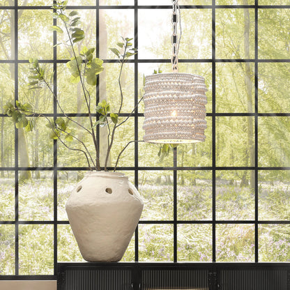 Strand Pendant by Jamie Young. Made from mango wood, metal: iron in a coastal style.