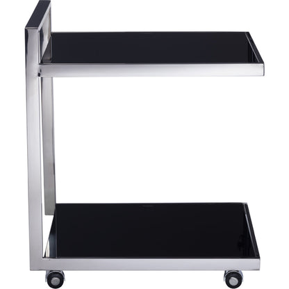 Luxe Serving Table by Pasargad Home in chrome and black. Made from glass, steel in a modern style.