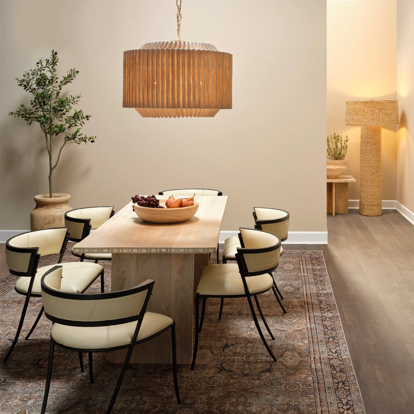 002 SI-2018913 | Lifestyle | Theory Chandelier by Jamie Young in off-white, natural. Made from iron & jute in a modern style.
