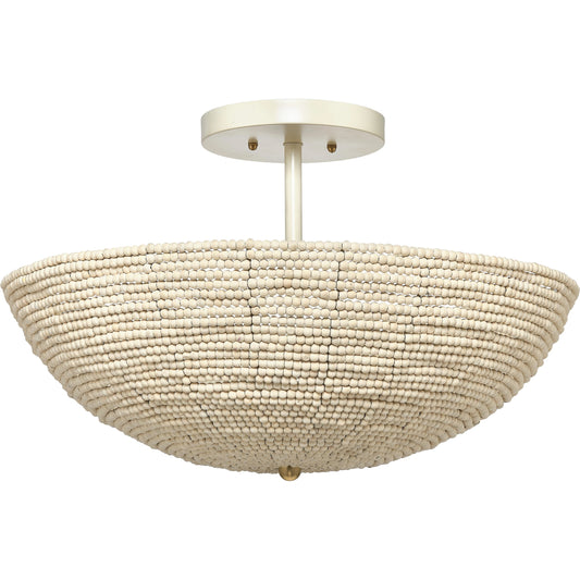 Tsunami Semi Flush Mount by Jamie Young in natural cream. Made from wood in a coastal style.