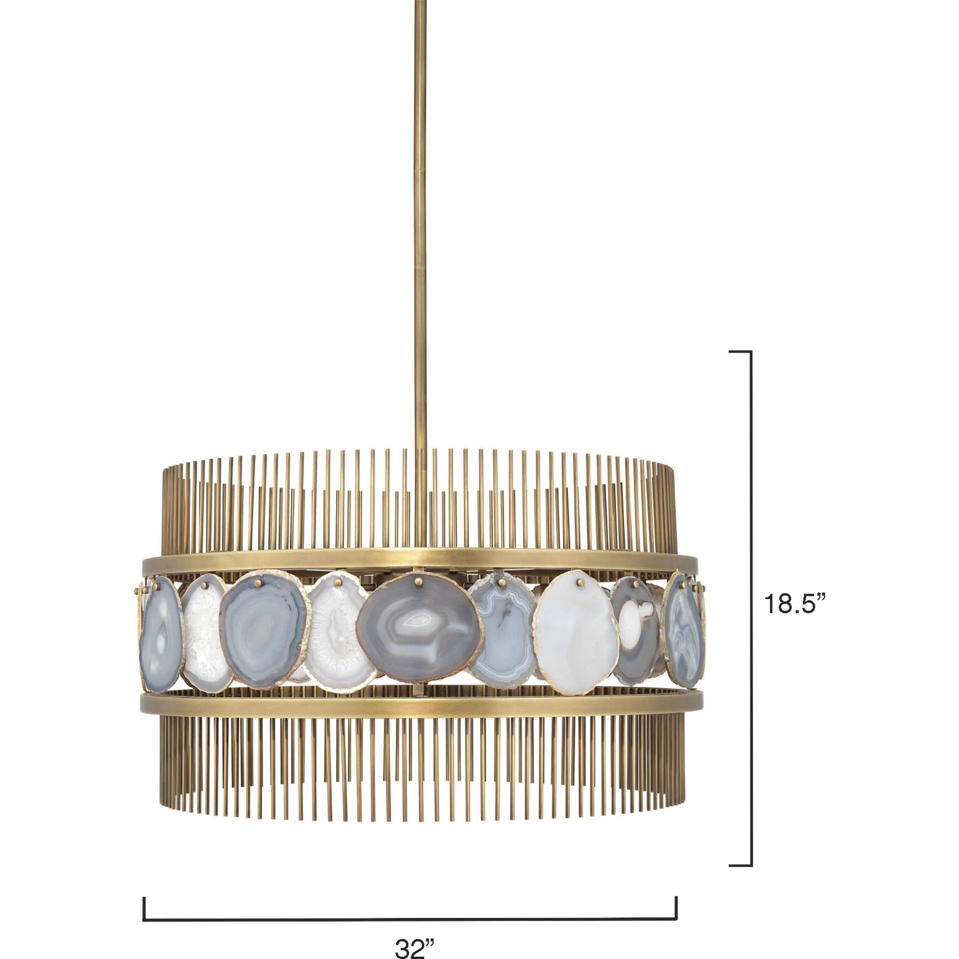 Upsala Chandelier by Jamie Young in pale lavender agate, antique brass. Made from steel, agate in a modern style.