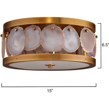 Upsala Agate Flush Mount Ceiling Light by Jamie Young in antique brass. Made from metal, agate in a modern style.