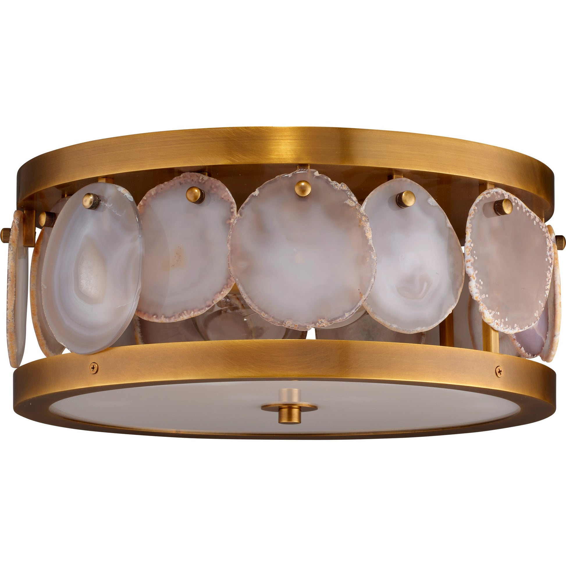 Upsala Agate Flush Mount Ceiling Light by Jamie Young in antique brass. Made from metal, agate in a modern style.
