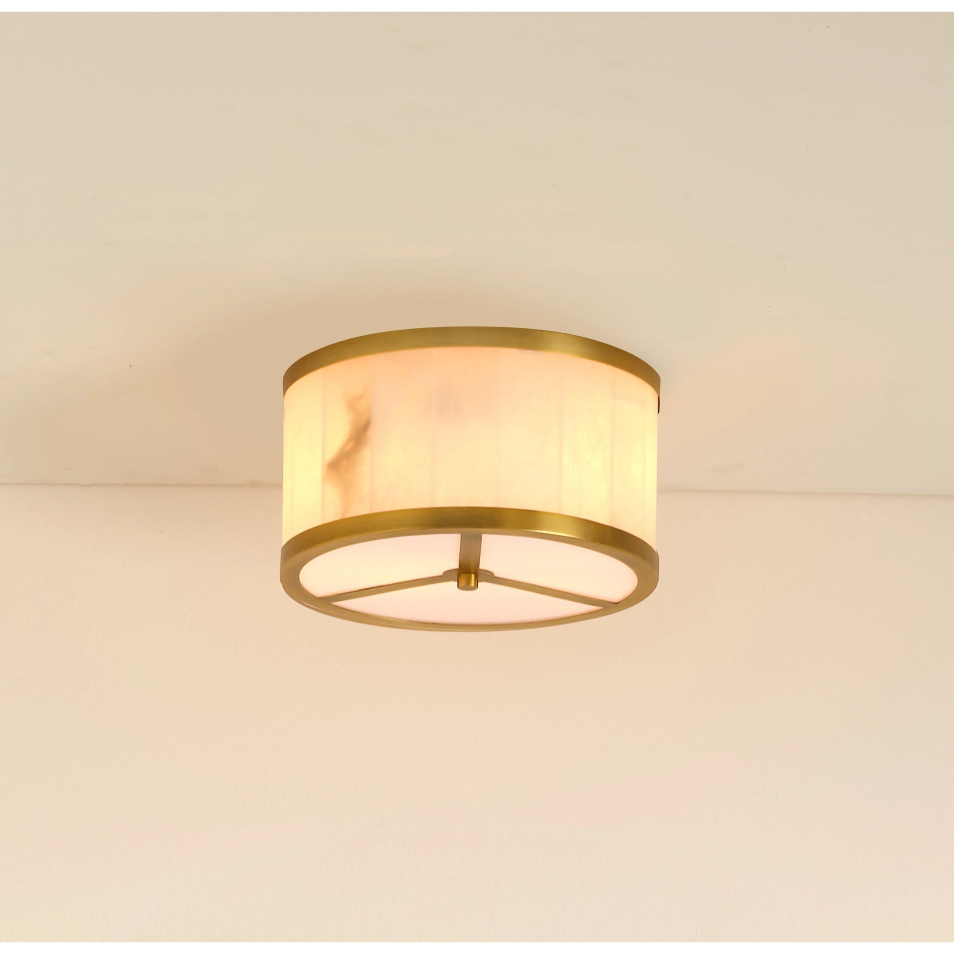Upsala Alabaster Flush Mount Ceiling Light by Jamie Young in antique brass, white alabaster. Made from metal, alabaster stone in a modern style.