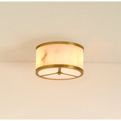 Upsala Alabaster Flush Mount Ceiling Light by Jamie Young in antique brass, white alabaster. Made from metal, alabaster stone in a modern style.