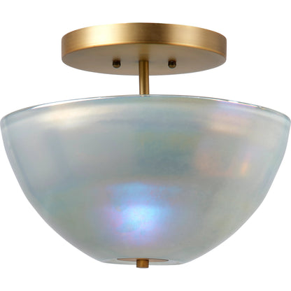 Vapor Bowl Semi-Flush Mount by Jamie Young in antique brass, grey metallic glass. Made from glass in a modern style.