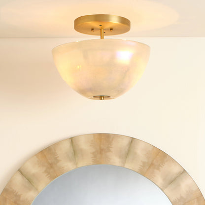 Vapor Bowl Semi-Flush Mount by Jamie Young in antique brass, grey metallic glass. Made from glass in a modern style.
