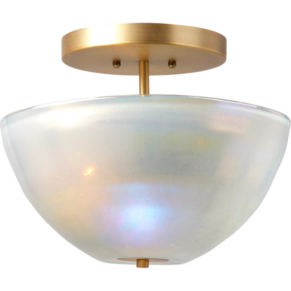 Vapor Bowl Semi-Flush Mount by Jamie Young in antique brass, grey metallic glass. Made from glass in a modern style.