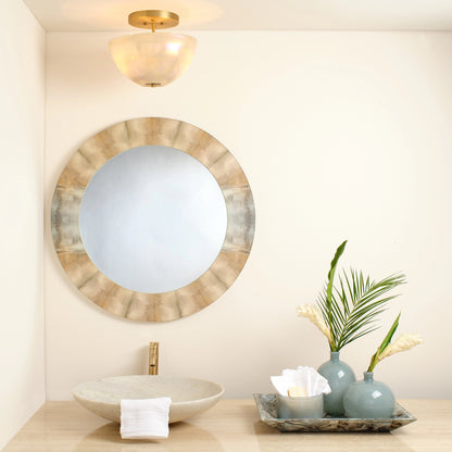 Vapor Bowl Semi-Flush Mount by Jamie Young in antique brass, grey metallic glass. Made from glass in a modern style.