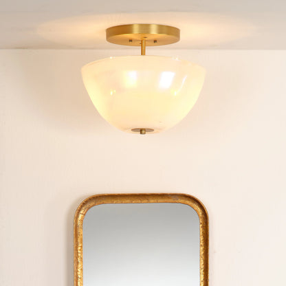 Vapor Bowl Semi-Flush Mount by Jamie Young in antique brass, grey metallic glass. Made from glass in a modern style.