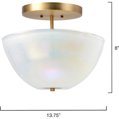 Vapor Bowl Semi-Flush Mount by Jamie Young in antique brass, grey metallic glass. Made from glass in a modern style.
