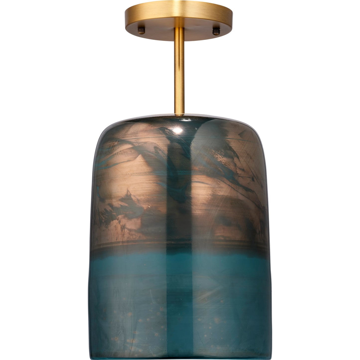 001 SI-1961335 | Primary Silo | Vapor Semi-Flush Mount by Jamie Young in antique brass, aqua metallic glass. Made from glass in a modern style.