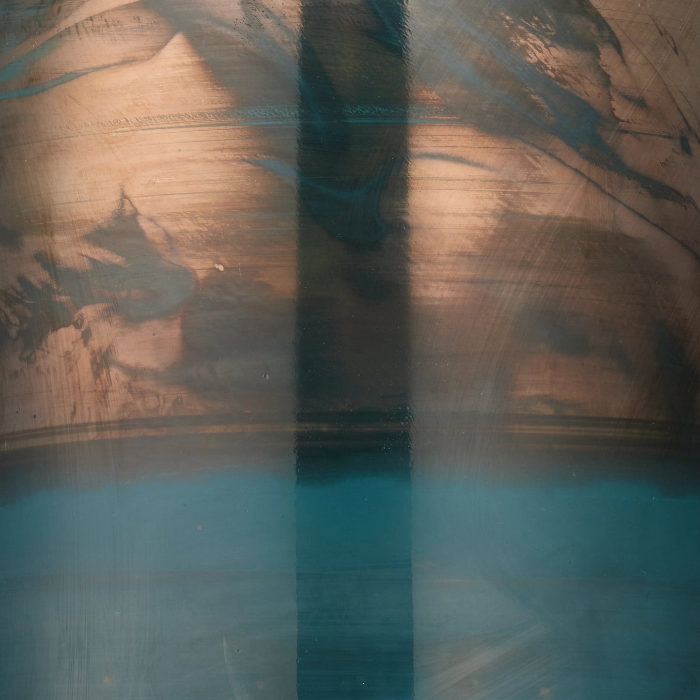 004 SI-1961335 | Closeup | Vapor Semi-Flush Mount by Jamie Young in antique brass, aqua metallic glass. Made from glass in a modern style.