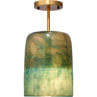 Vapor Semi-Flush Mount by Jamie Young in antique brass, aqua metallic glass. Made from glass in a modern style.