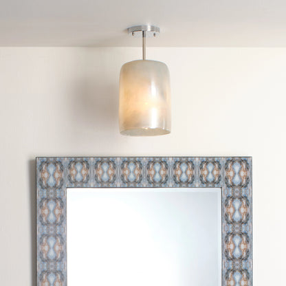 Vapor Semi-Flush Mount by Jamie Young in antique brass, aqua metallic glass. Made from glass in a modern style.