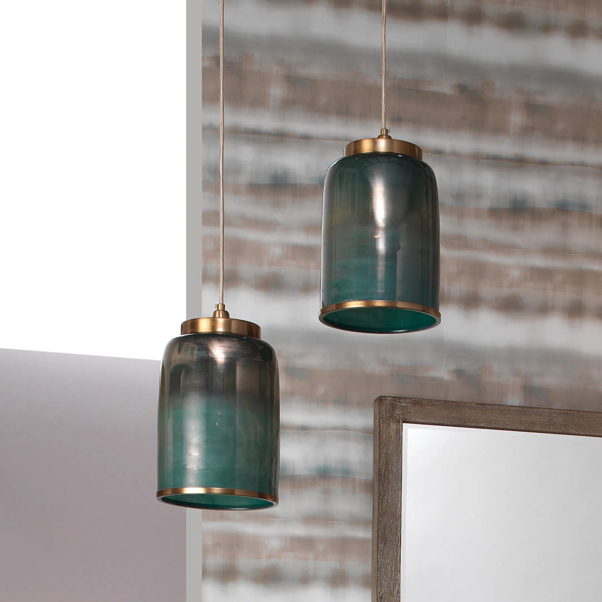 Vapor Pendant by Jamie Young in aqua metallic glass. Made from glass in a eclectic & global style.