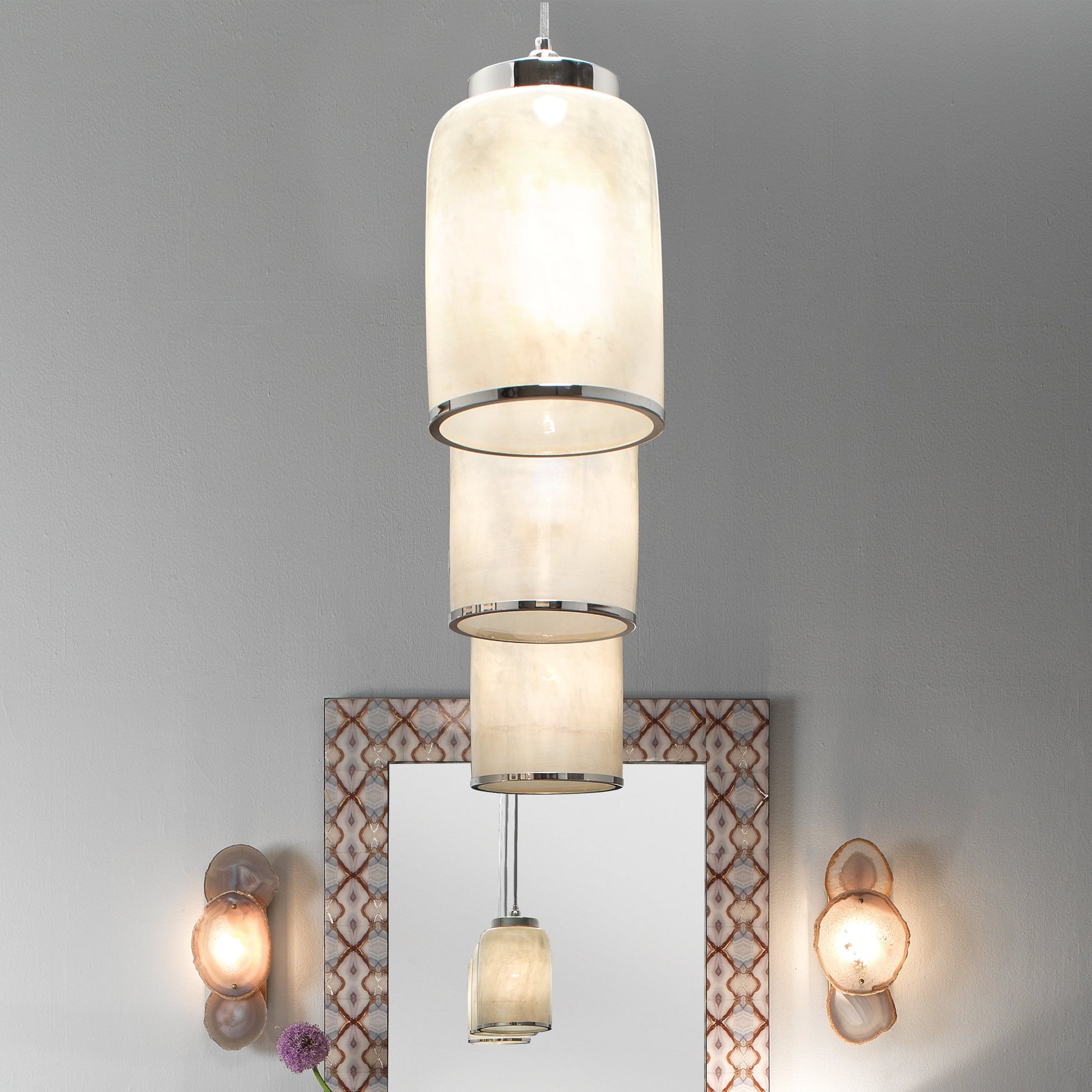 Vapor Pendant by Jamie Young in aqua metallic glass. Made from glass in a eclectic & global style.