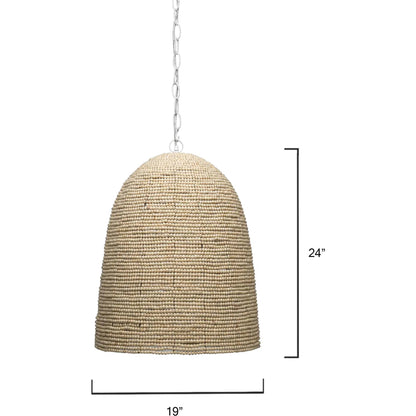 Waterfront Pendant by Jamie Young in off white. Made from iron, mango wood in a coastal style.