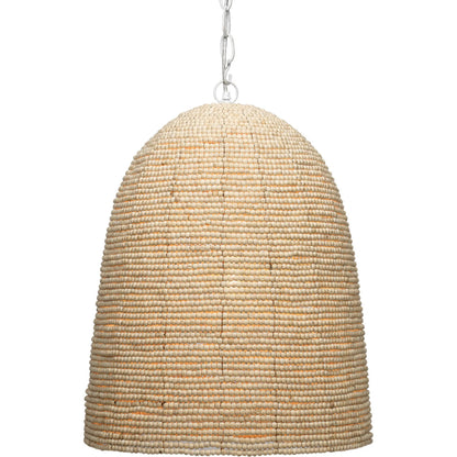 Waterfront Pendant by Jamie Young in off white. Made from iron, mango wood in a coastal style.