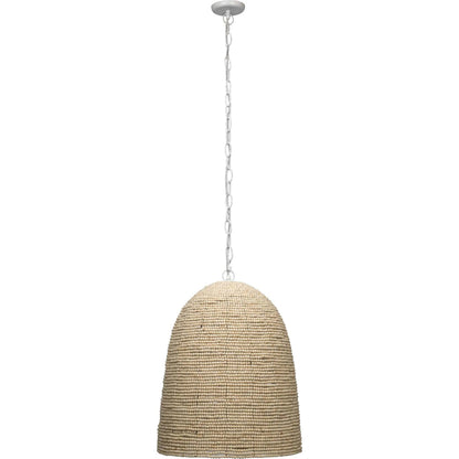 Waterfront Pendant by Jamie Young in off white. Made from iron, mango wood in a coastal style.
