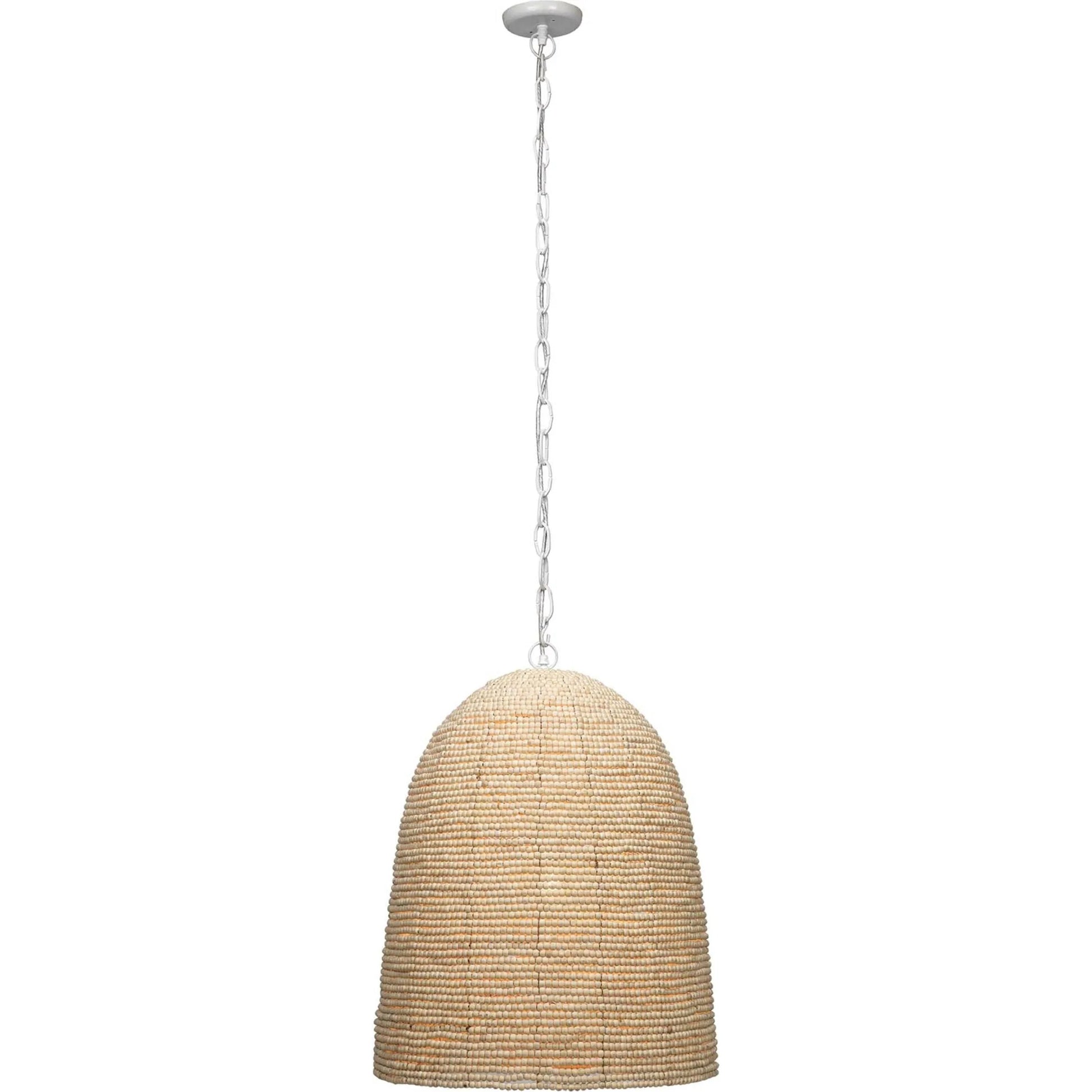 Waterfront Pendant by Jamie Young in off white. Made from iron, mango wood in a coastal style.
