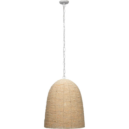 Waterfront Pendant by Jamie Young in off white. Made from iron, mango wood in a coastal style.