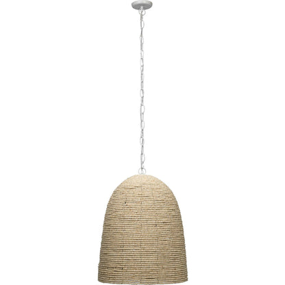 Waterfront Pendant by Jamie Young in off white. Made from iron, mango wood in a coastal style.