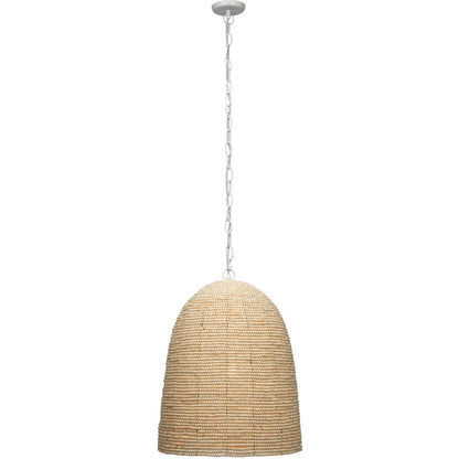 Waterfront Pendant by Jamie Young in off white. Made from iron, mango wood in a coastal style.