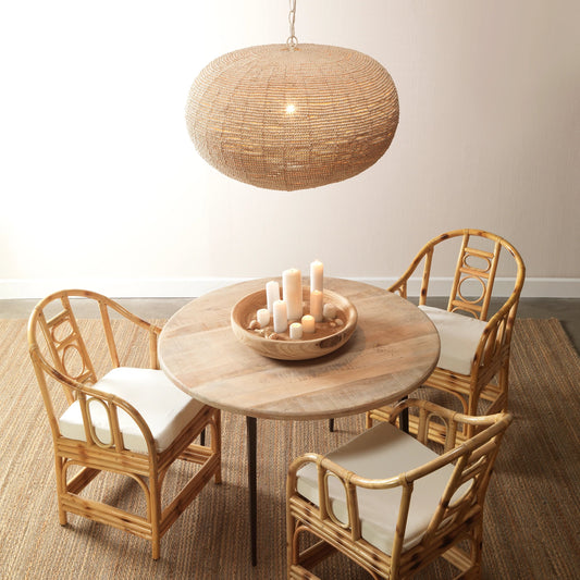 Whirlpool Pendant by Jamie Young in off white beads. Made from iron, mango wood in a coastal style.