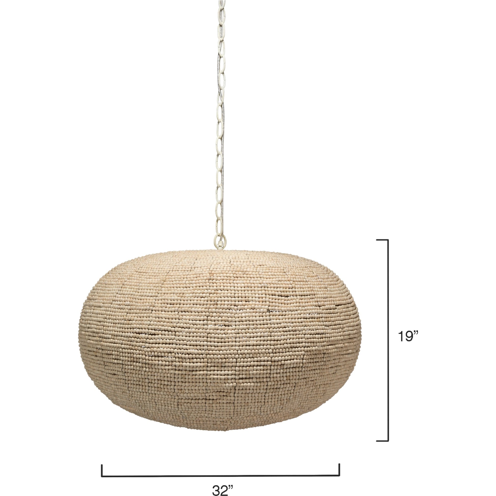Whirlpool Pendant by Jamie Young in off white beads. Made from iron, mango wood in a coastal style.
