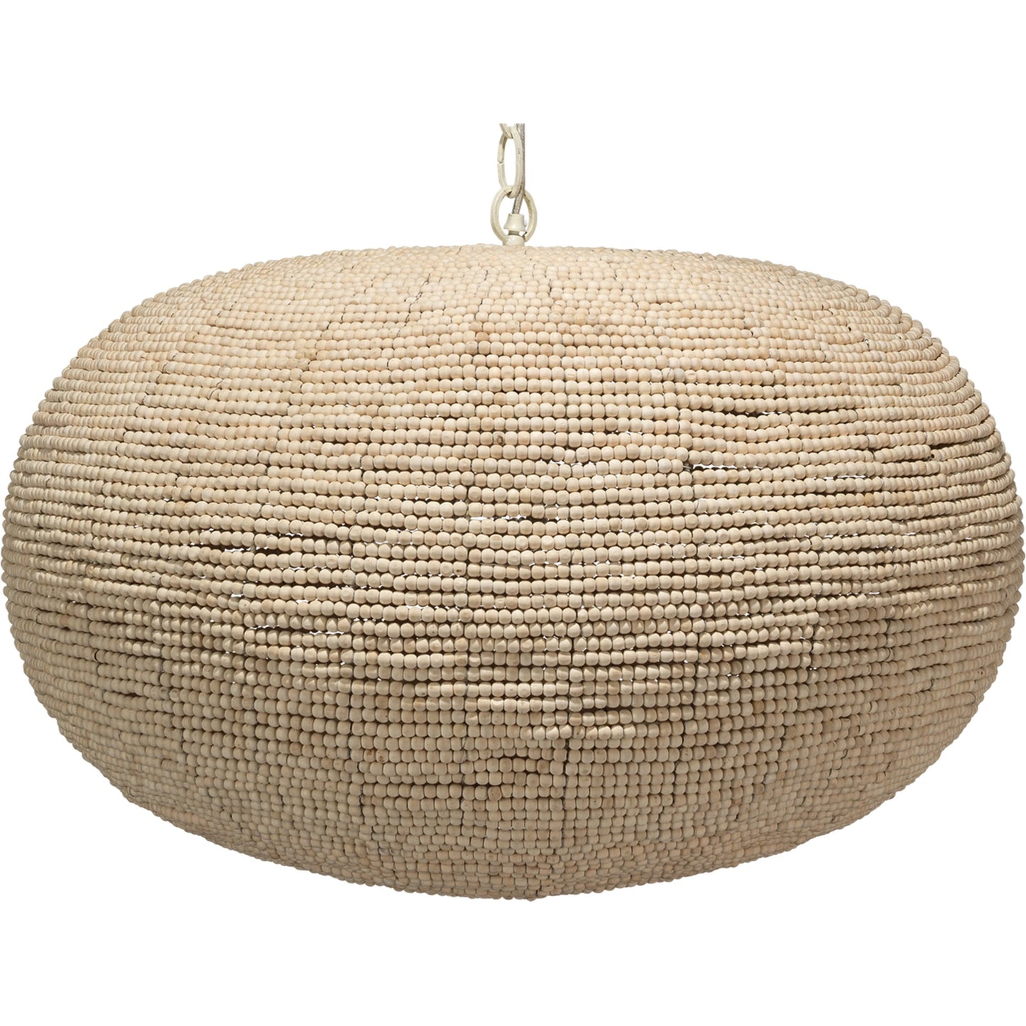 005 SR-867213 | Primary Silo | Whirlpool Pendant by Jamie Young in off white beads. Made from iron, mango wood in a coastal style.