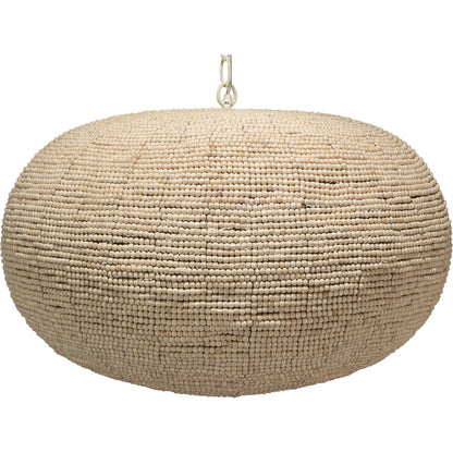 Whirlpool Pendant by Jamie Young in off white beads. Made from iron, mango wood in a coastal style.