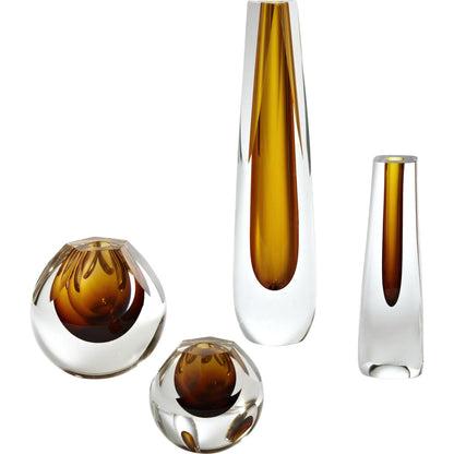 Hexagon Cut Glass Vase by Global Views. Made from art glass in a coastal style.