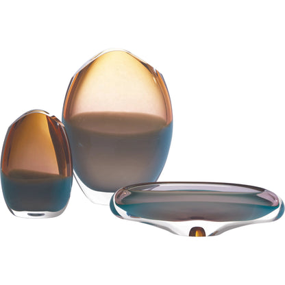 Pistachio Bubble Amber Oval Vase by Global Views. Made from art glass in a coastal style.