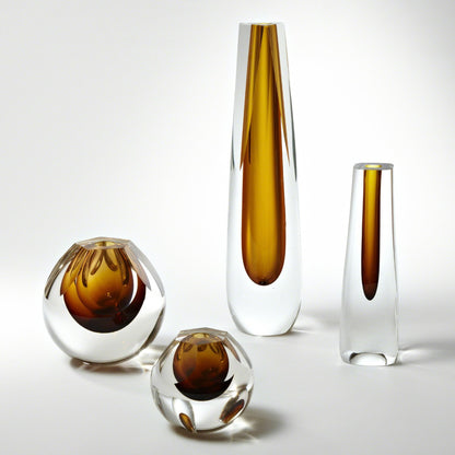 Hexagon Cut Glass Vase by Global Views. Made from art glass in a coastal style.