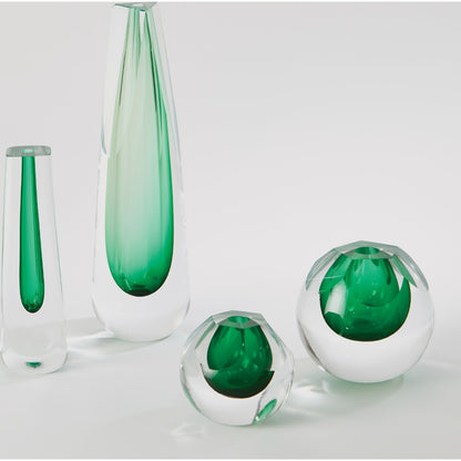 Triangle Cut Glass Vase by Global Views. Made from art glass in a modern style.