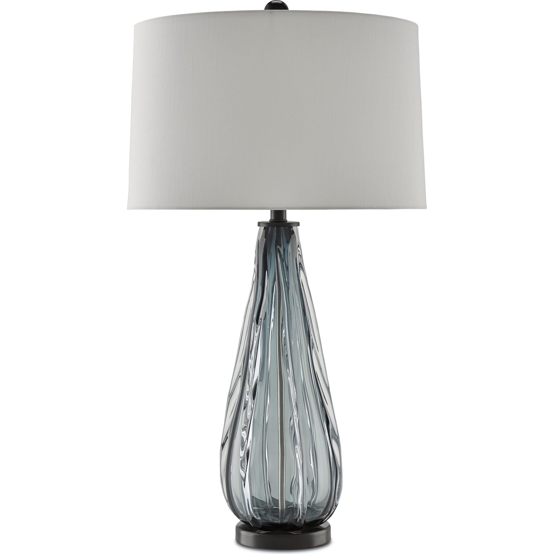 Nightcap Table Lamp by Currey and Company in blue-gray, clear, black. Made from glass, metal in a traditional style.